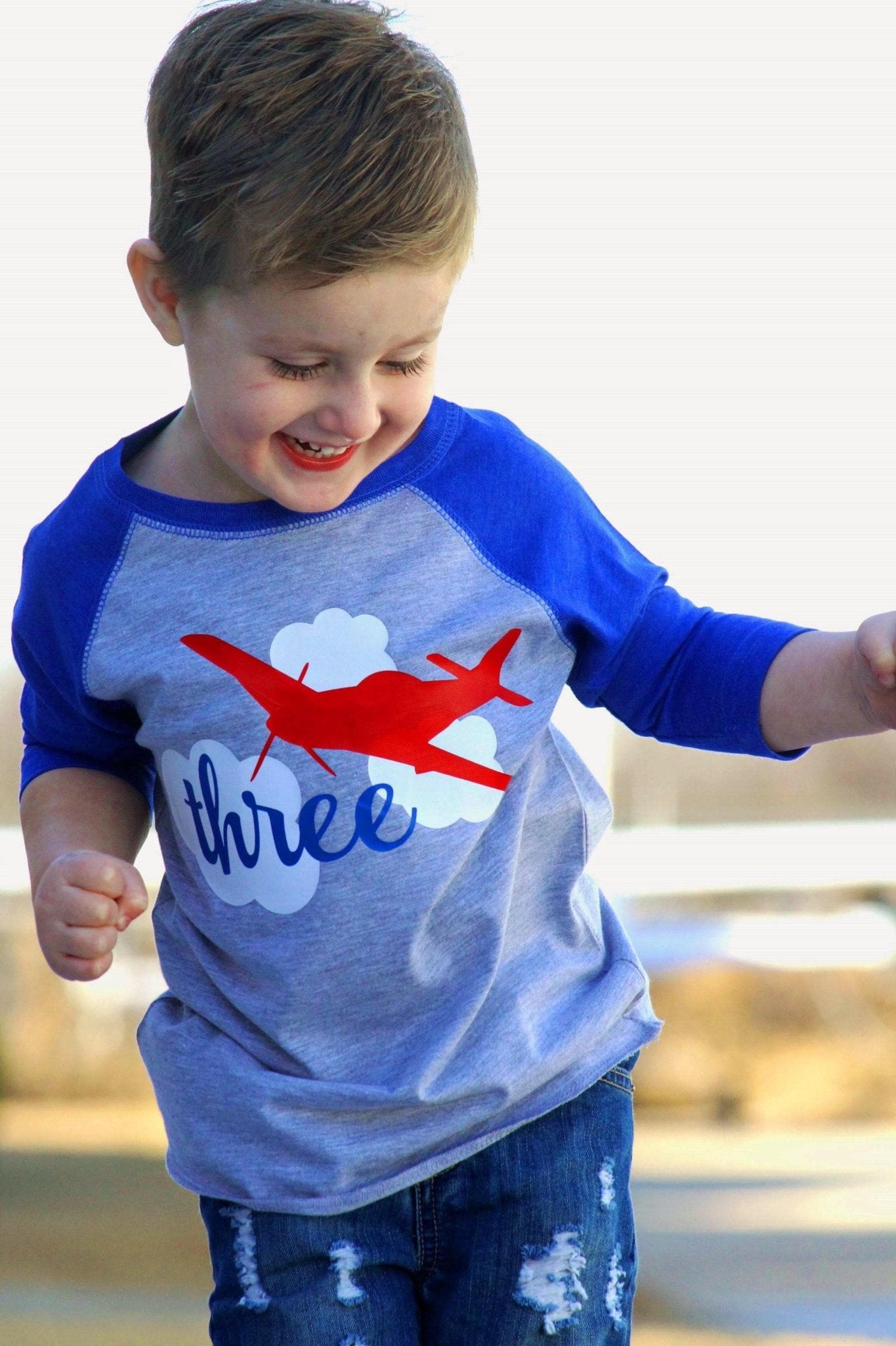 3rd Birthday Airplane Shirt, Air Plane Birthday Party Tee, Gift for 3 Year old Boy - Purple Elephant MS