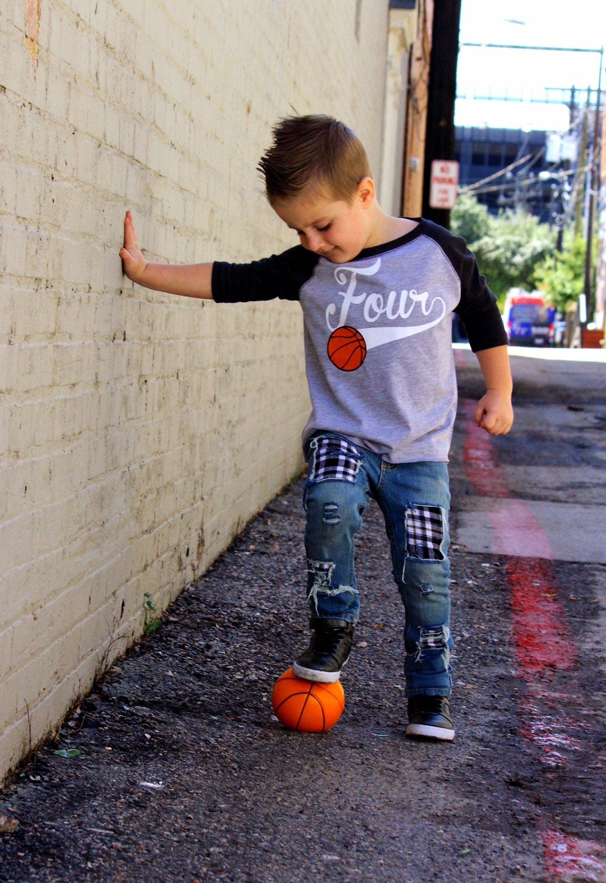 4th birthday Basketball shirt - Purple Elephant MS
