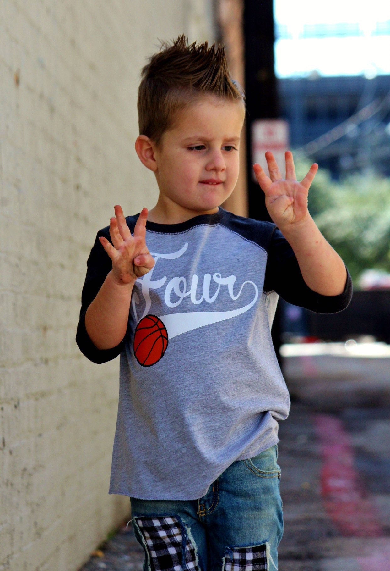 4th birthday Basketball shirt - Purple Elephant MS