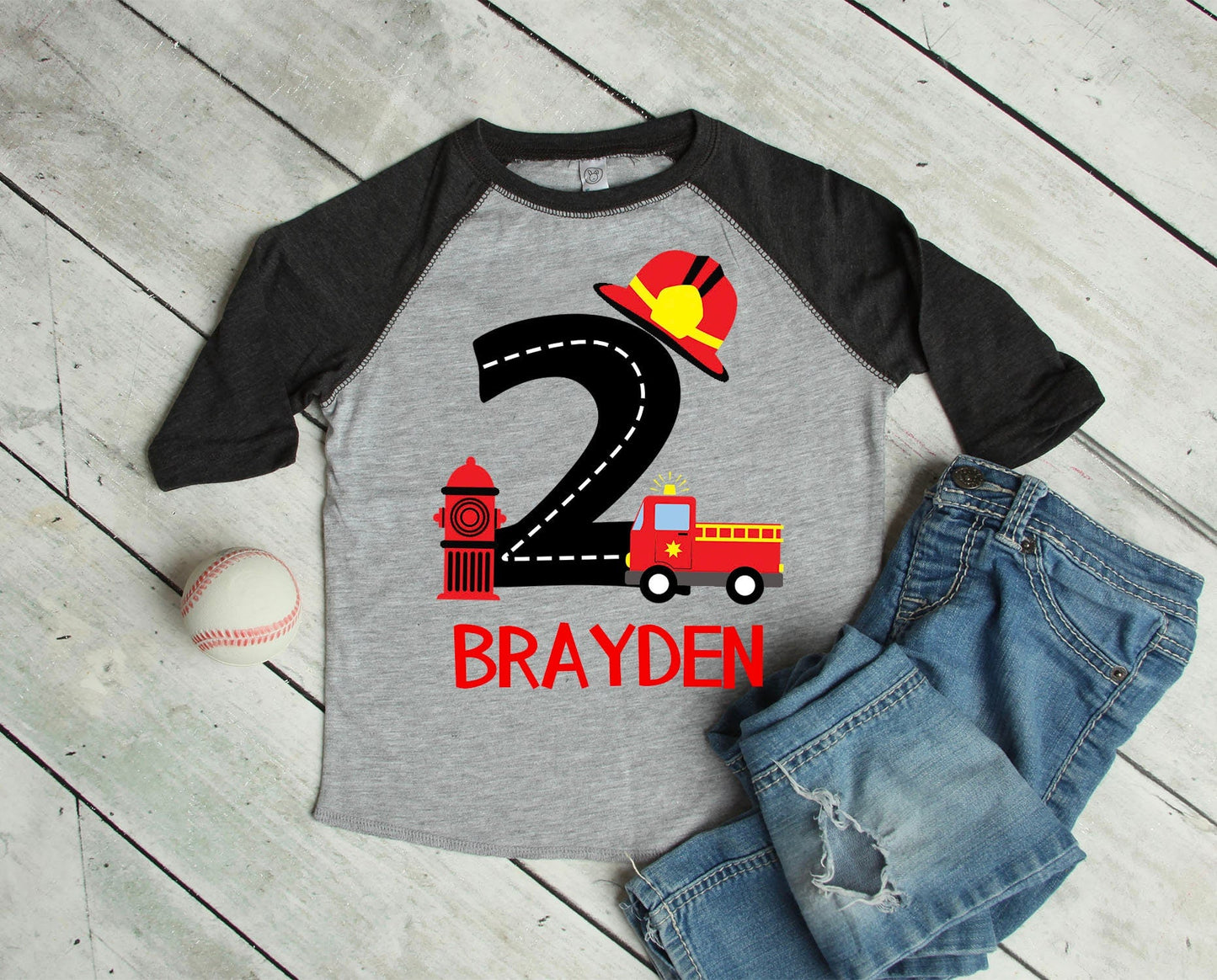 Boys 2nd Birthday Firetruck Birthday Shirt, Fireman Party, Two Shirt, Sound the Alarm - Purple Elephant MS