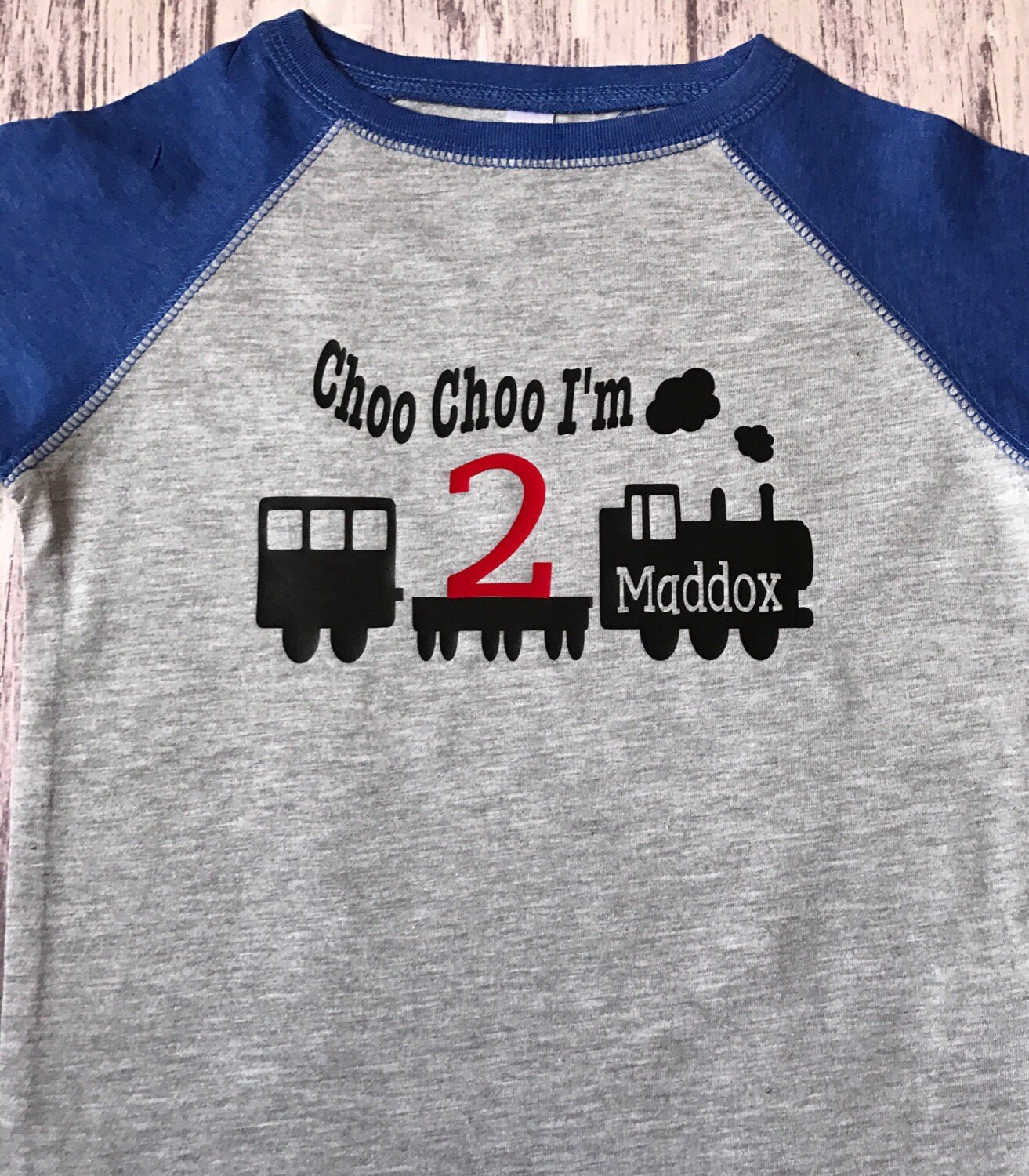 Choo Choo I'm 2 birthday train shirt - Purple Elephant MS