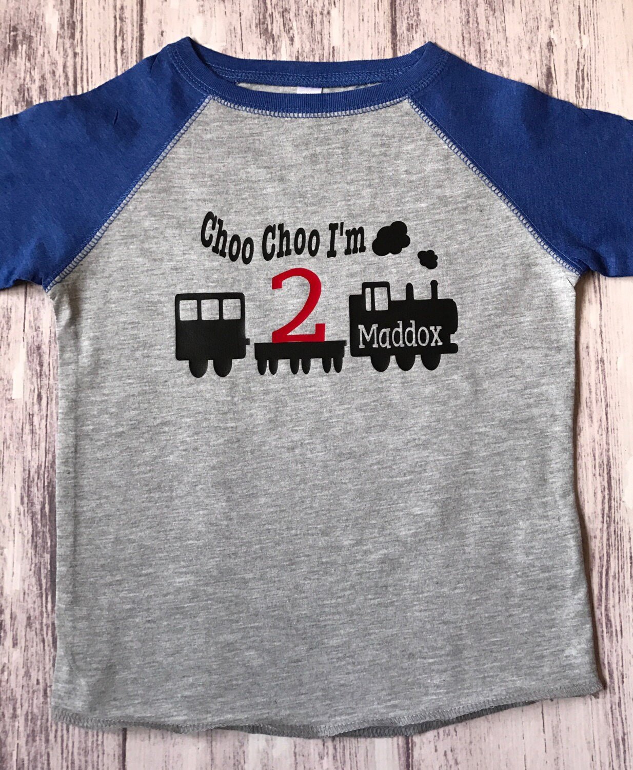Choo Choo I'm 2 birthday train shirt - Purple Elephant MS