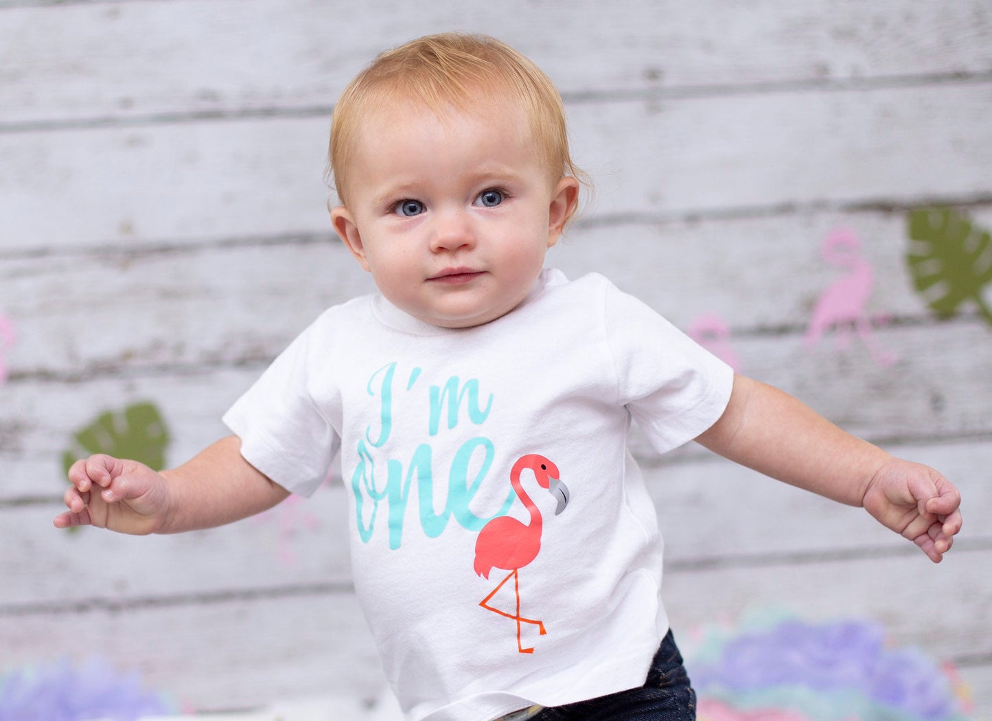 Girls Flamingo 1st birthday Shirt, Hawaiian Birthday tee, Luau Party Shirt, Tropical Birthday Shirt