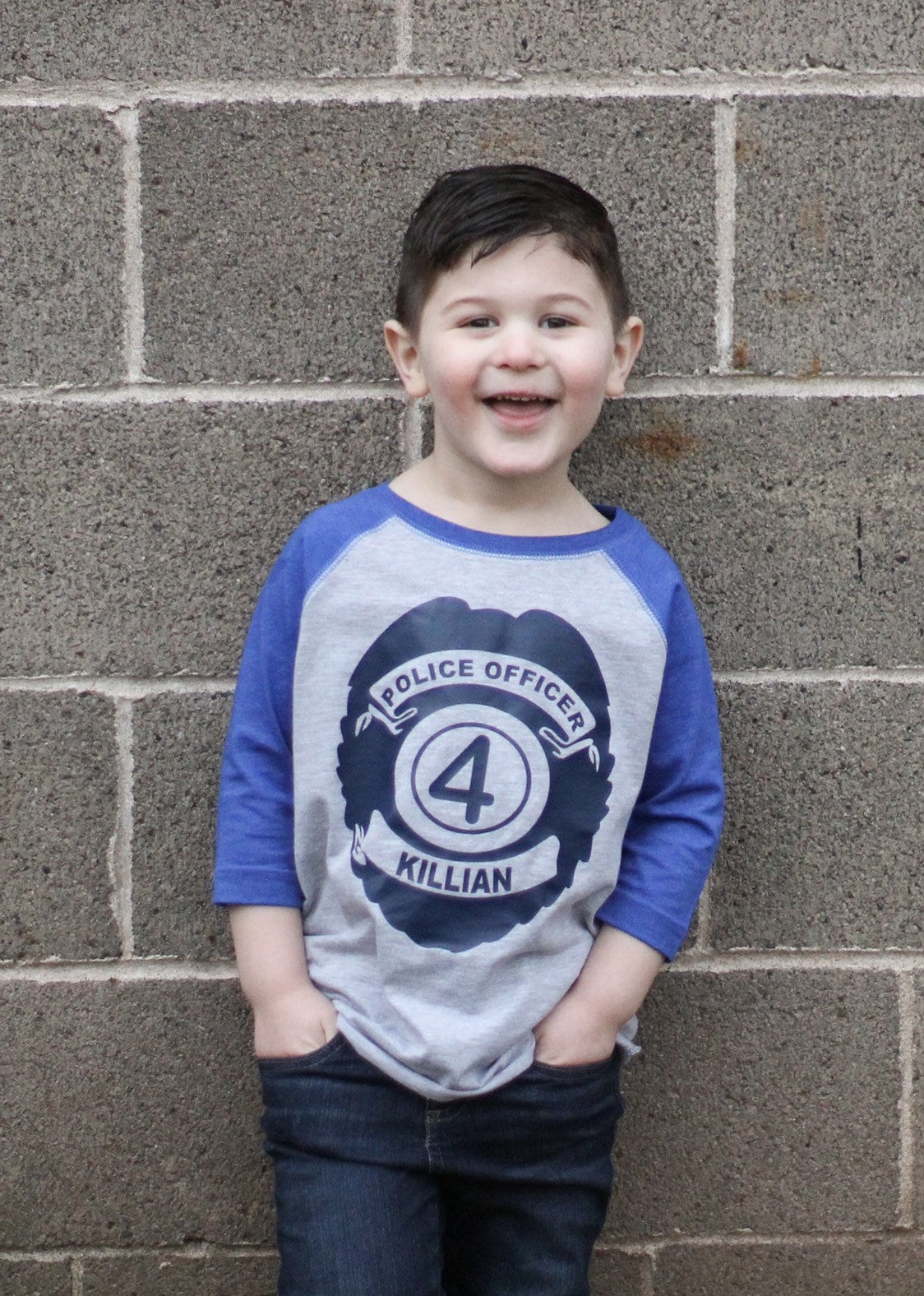 Custom 4th Birthday Police Raglan Tee for Boys with Name