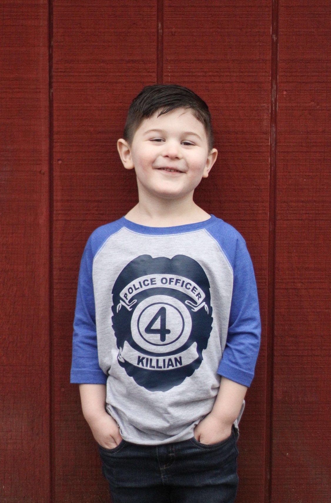 Custom 4th Birthday Police Raglan Tee for Boys with Name