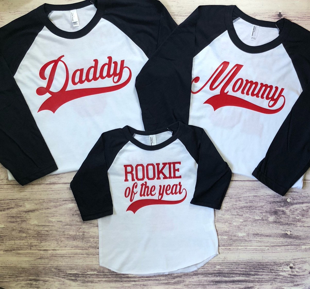 Rookie of the Year First Birthday Family Baseball shirts, Matching Mommy and Daddy of the Rookie Shirts