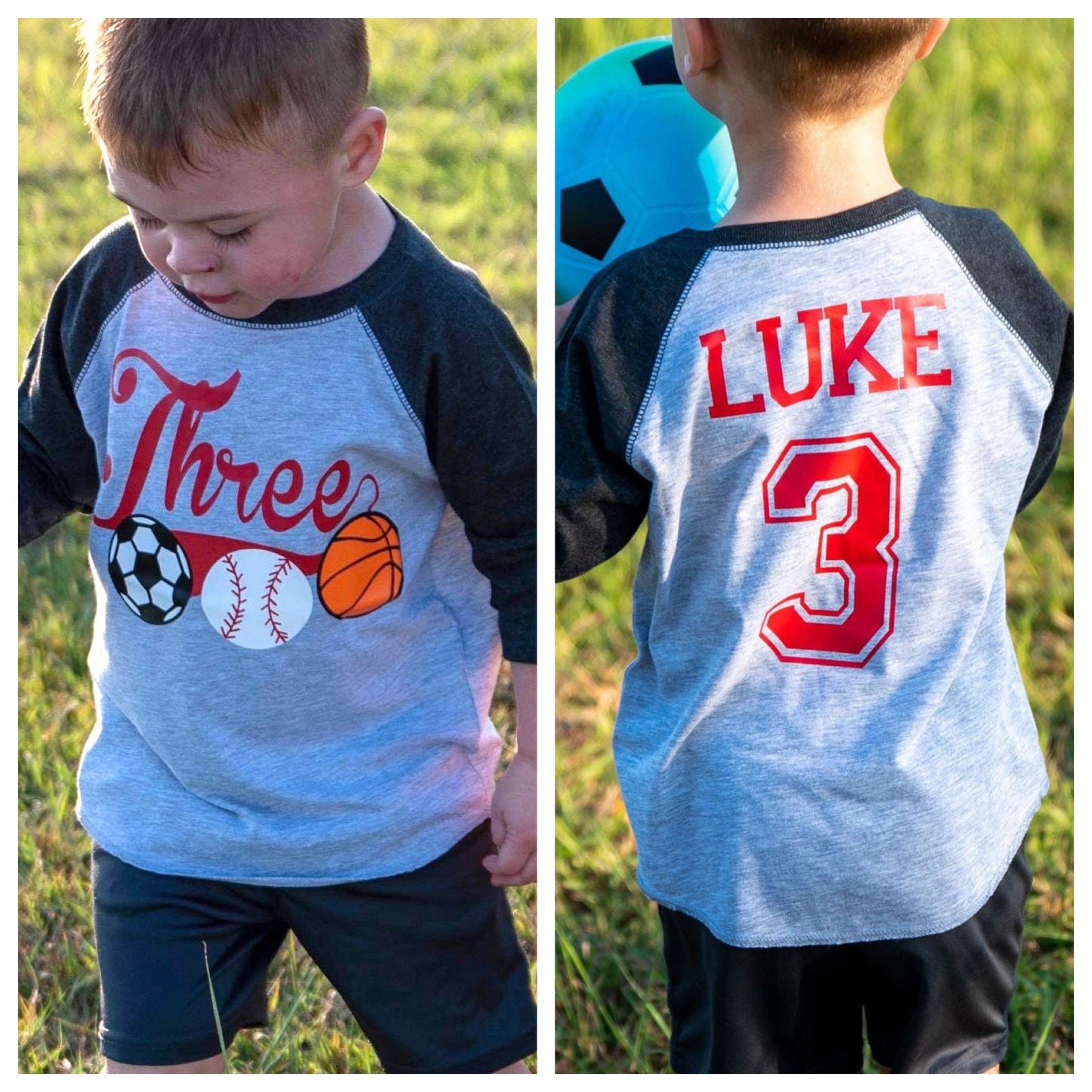 3rd Birthday Born 2 Ball Themed Shirt, Personalized Sports Youth Birthday Shirt