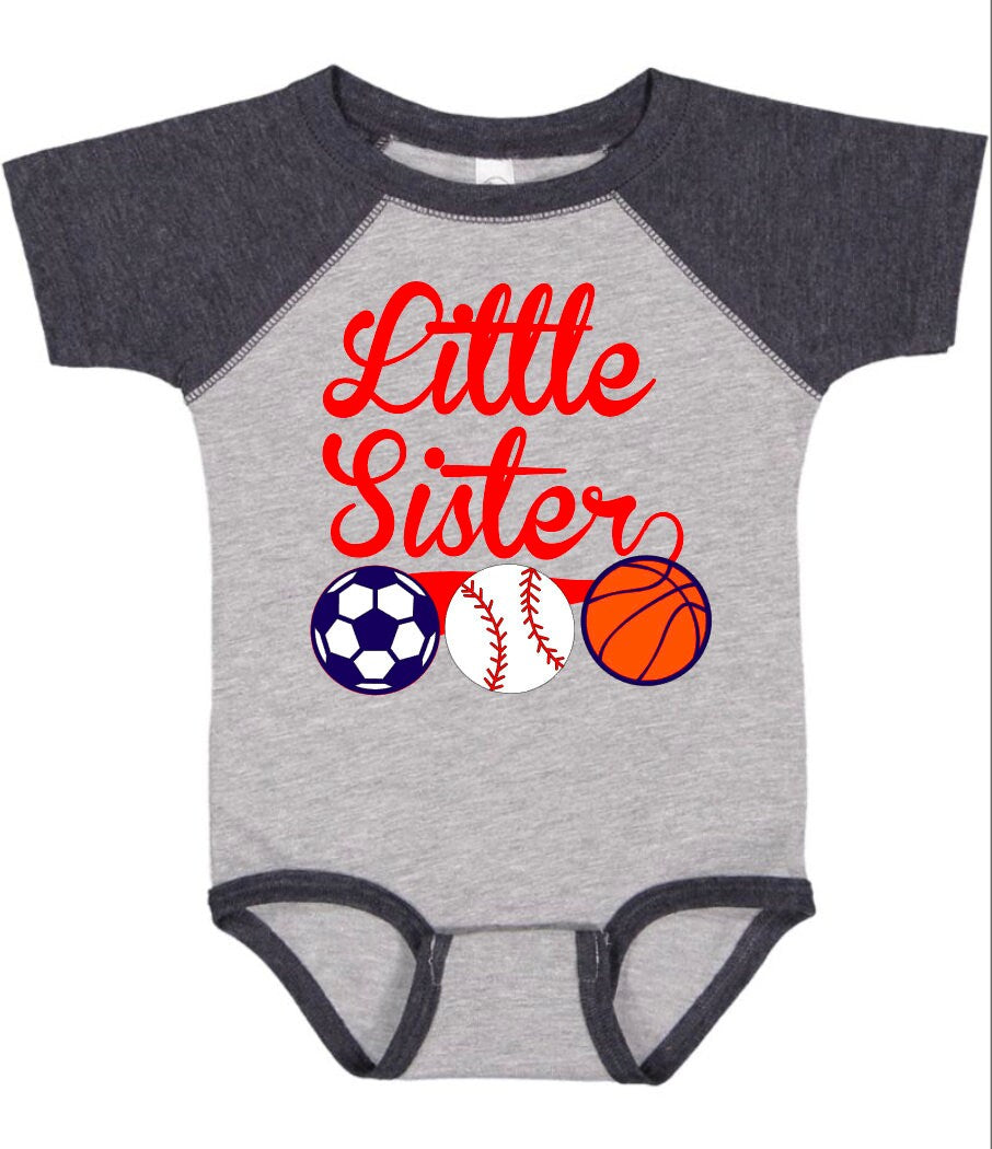 Little Sister All Star Sports shirt, Baby shower gift, New Little Sister gift