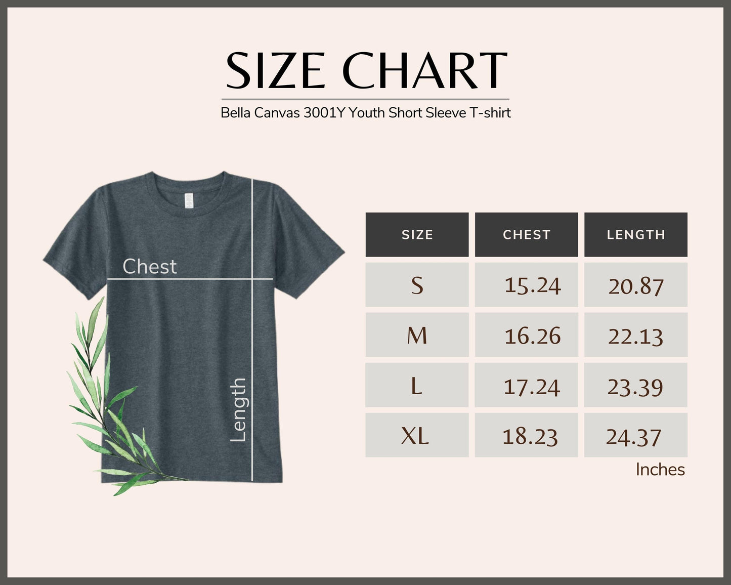 Size Chart Youth S-XL