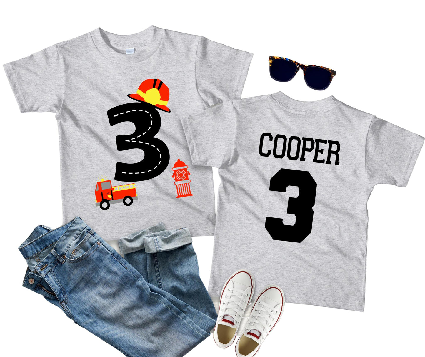 Custom Firefighter Birthday Shirt | 3rd Birthday Family Matching Shirts | Kids Fireman Tee