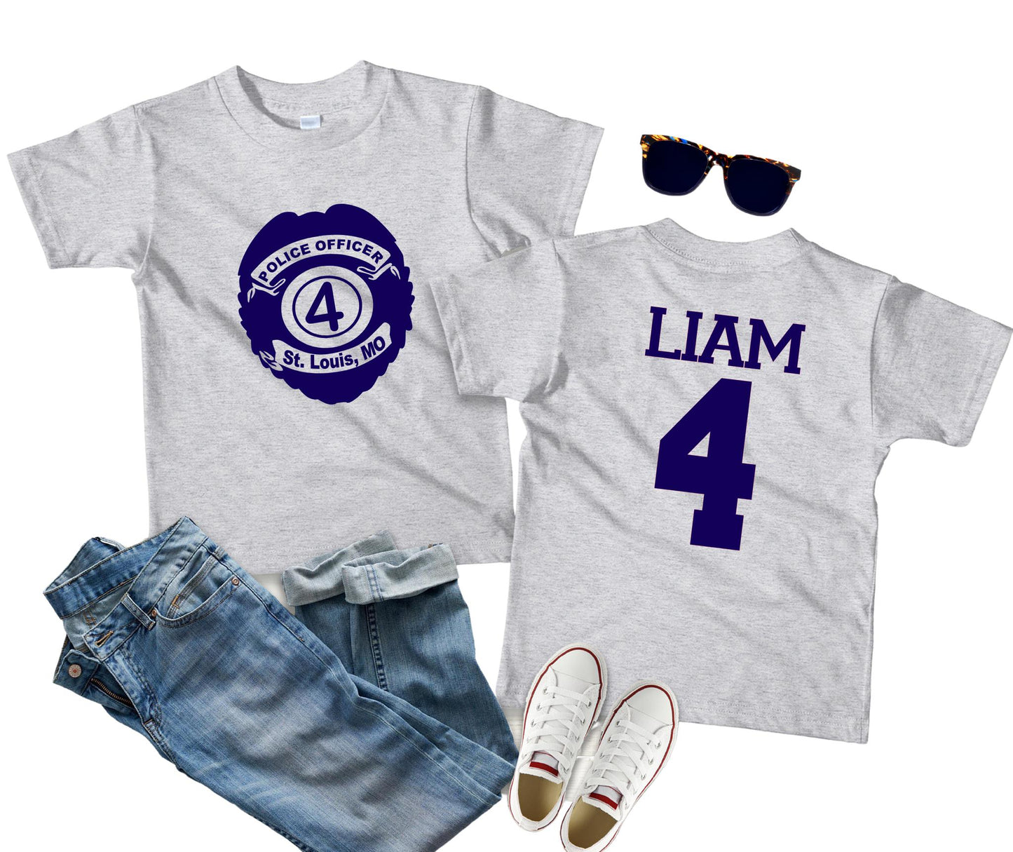 Personalized Police 4th Birthday Shirt – Custom City, State, Name & Age – Toddler Cop Party Tee – Law Enforcement Birthday Outfit