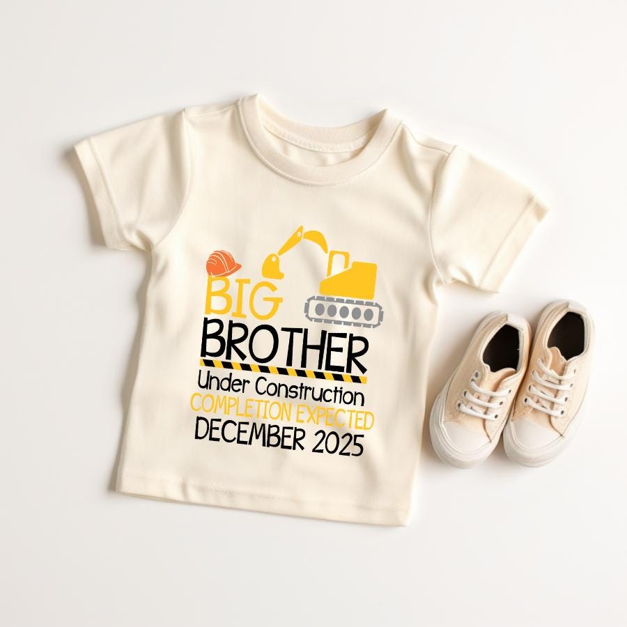 Under Construction Big Brother Tee, New Baby Celebration Apparel, Younger Brother Gift, First Birthday Outfit