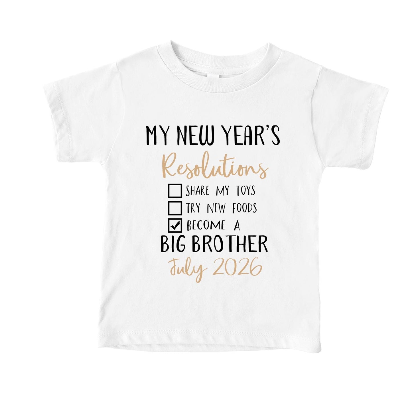 New Year’s Big Brother Shirt – Custom Due Date Pregnancy Announcement – Toddler Baby Reveal Shirt – Personalized Sibling Outfit