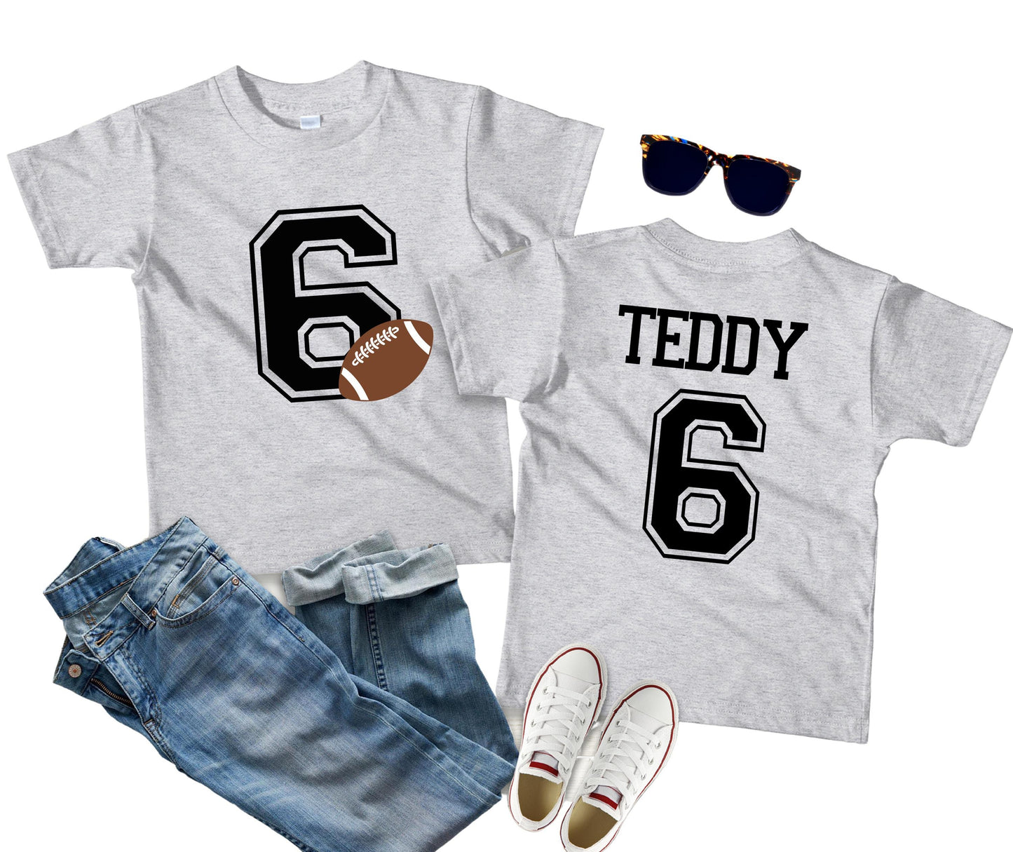 Personalized Football Birthday Shirt with Name & Age β Kids Sports Birthday Tee β Custom Number Shirt for Boys or Girls Party Outfit