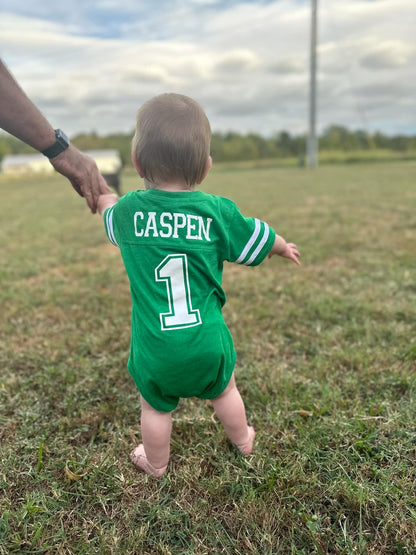 1st Birthday Football Bodysuit, Infant Sports Outfit, Gift for Baby Boy, First Year Celebration Wear - Purple Elephant MS