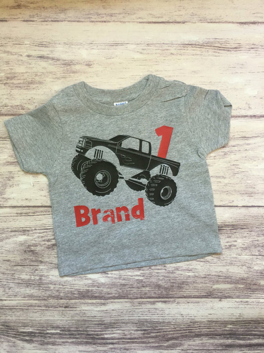 1st Birthday Monster Truck Shirt, Truck Party Shirt, First Birthday Tee - Purple Elephant MS