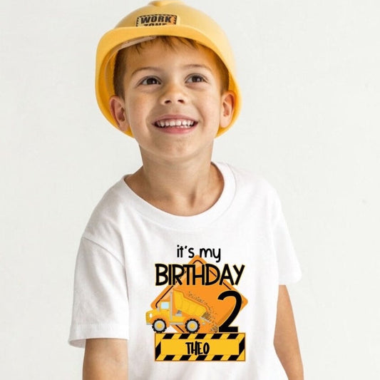 2nd Birthday Personalized construction shirt, Dump truck Tee, Transportation Party Shirt - Purple Elephant MS