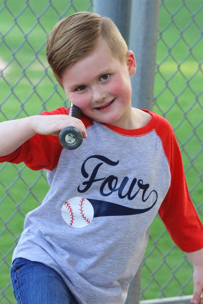 4th Birthday Baseball shirt - Purple Elephant MS