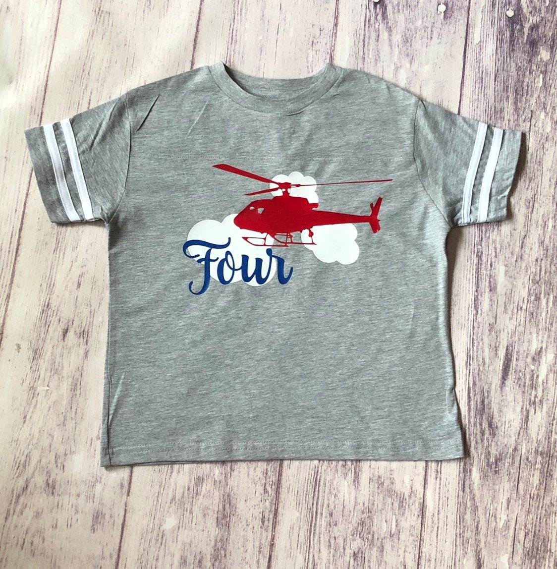 4th birthday helicopter shirt - Purple Elephant MS