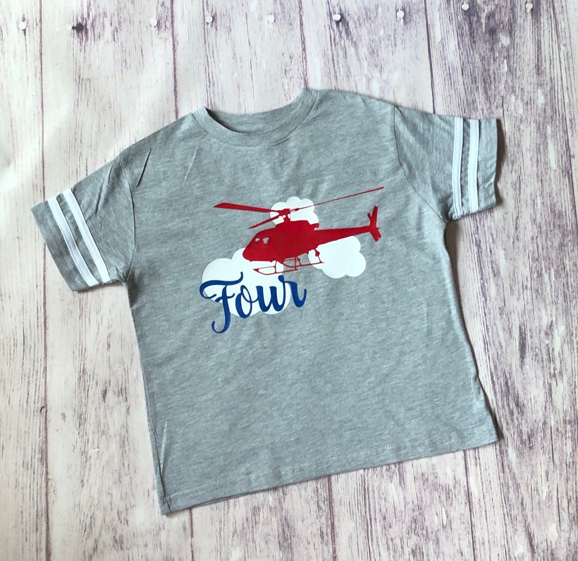 4th birthday helicopter shirt - Purple Elephant MS