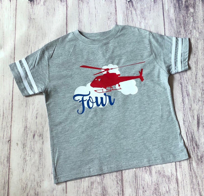 4th birthday helicopter shirt - Purple Elephant MS