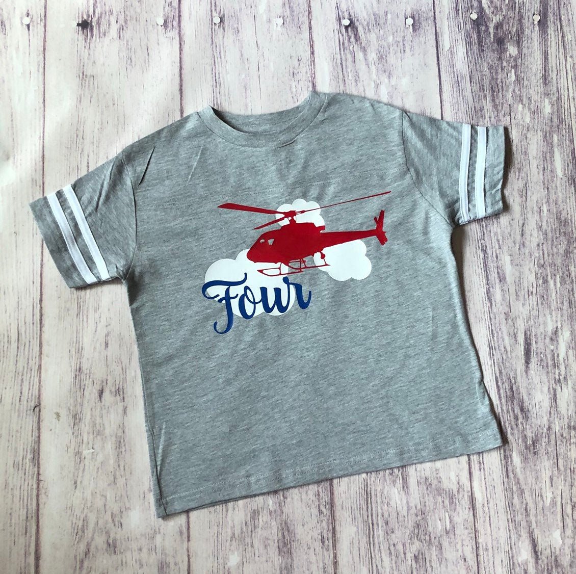 4th birthday helicopter shirt - Purple Elephant MS