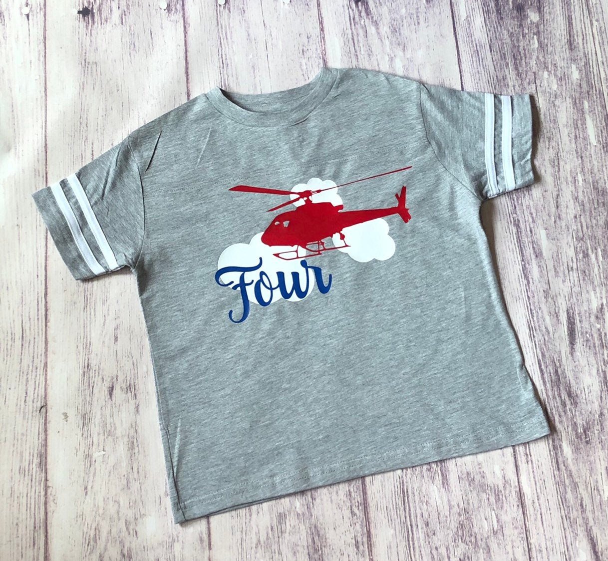 4th birthday helicopter shirt - Purple Elephant MS