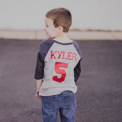 5th birthday Baseball shirt - Purple Elephant MS