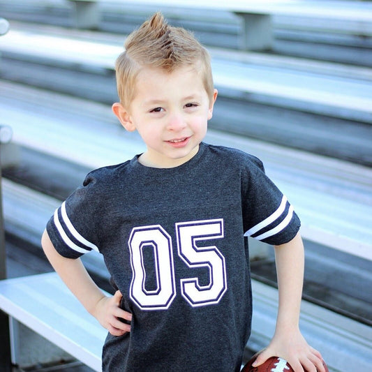 5th Birthday Football Shirt, Sports Party Tee, Five Shirt - Purple Elephant MS