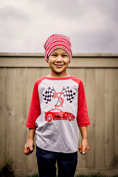 5th Birthday Race Car shirt - Purple Elephant MS