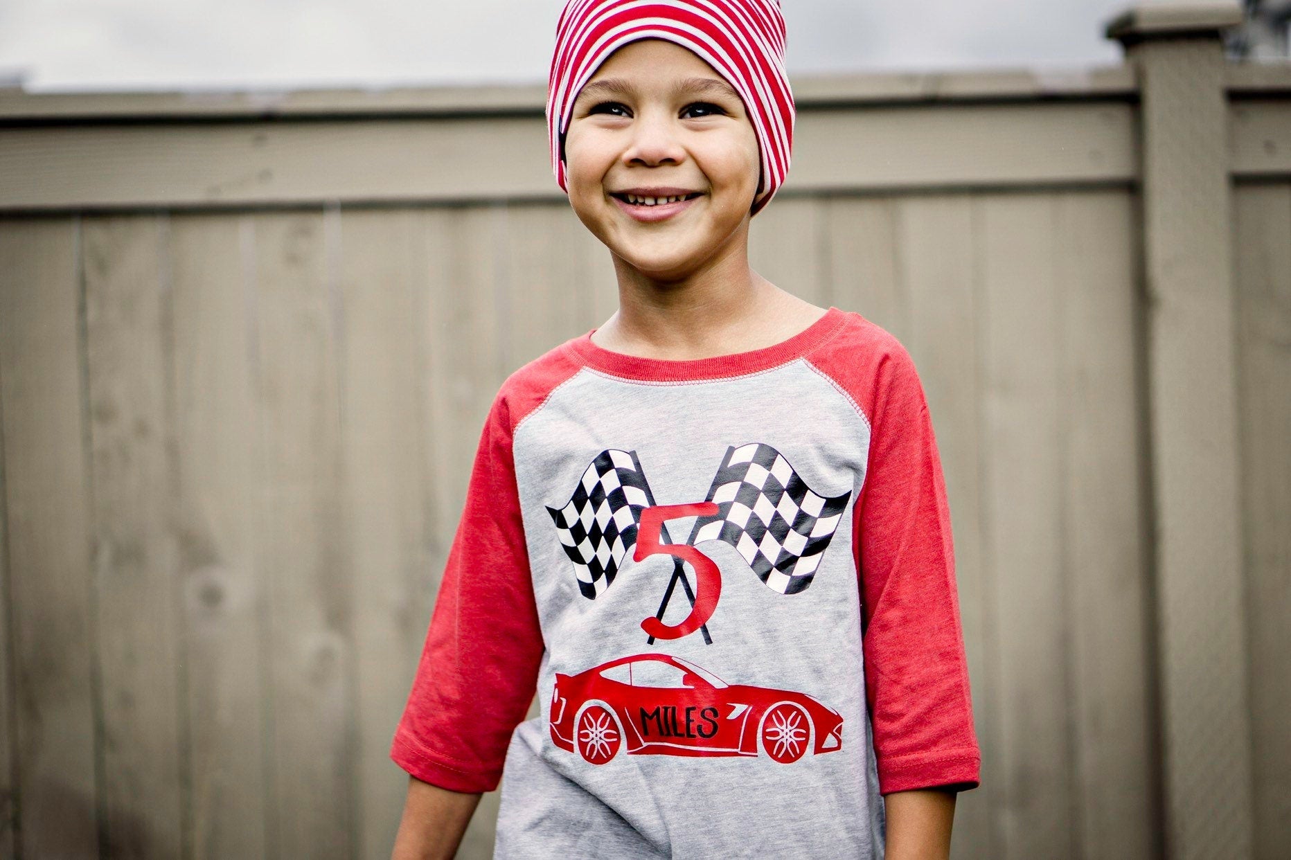 5th Birthday Race Car shirt - Purple Elephant MS