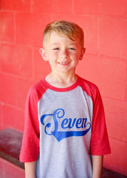 7th birthday Baseball shirt, Gift for Boys, Seven Shirt, Boys Birthday Tee - Purple Elephant MS