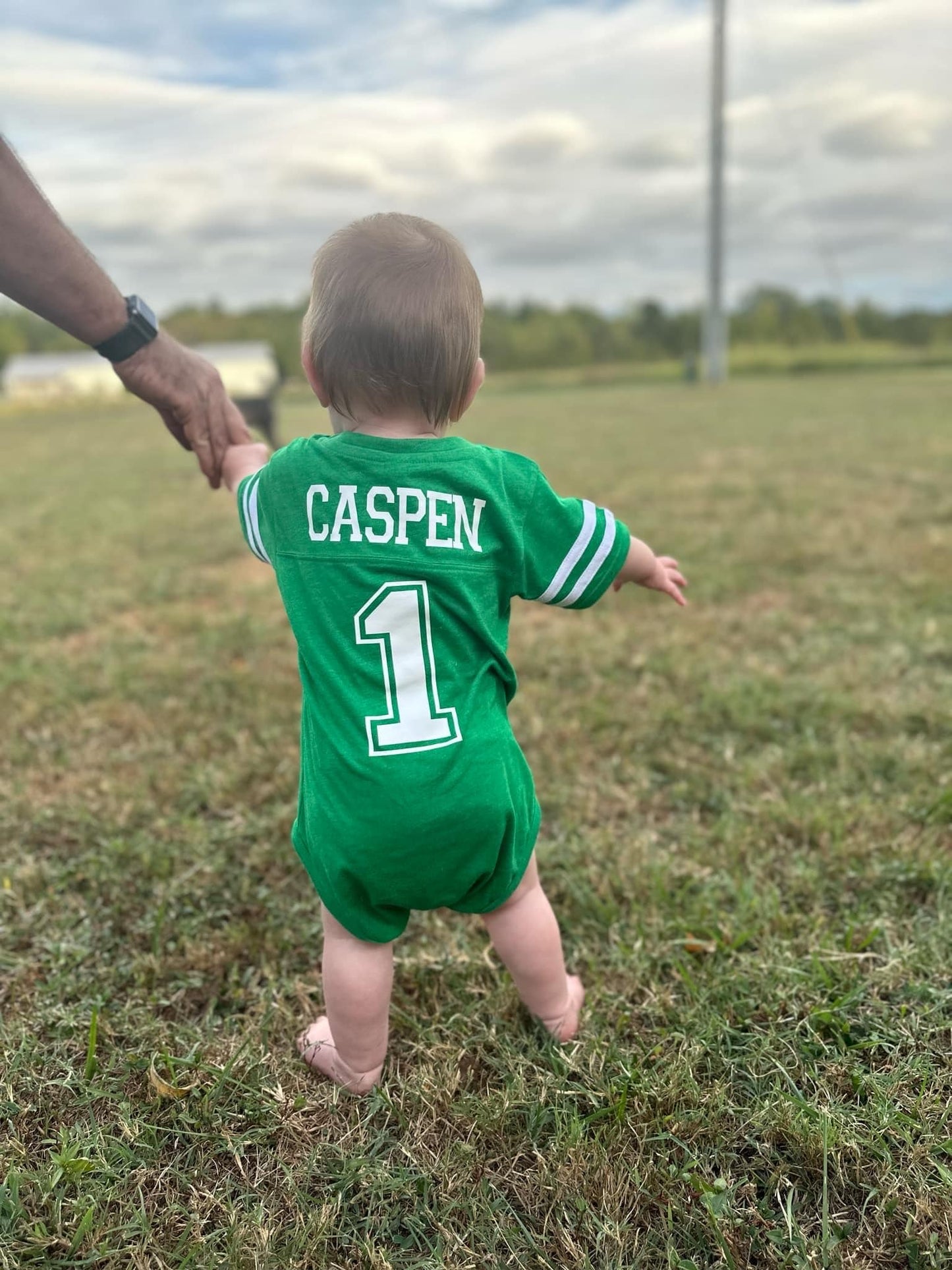 Baby's First Birthday Apparel, Green and Brown Football Design, Toddler Sports Theme Bodysuit, Family Photo Outfit - Purple Elephant MS