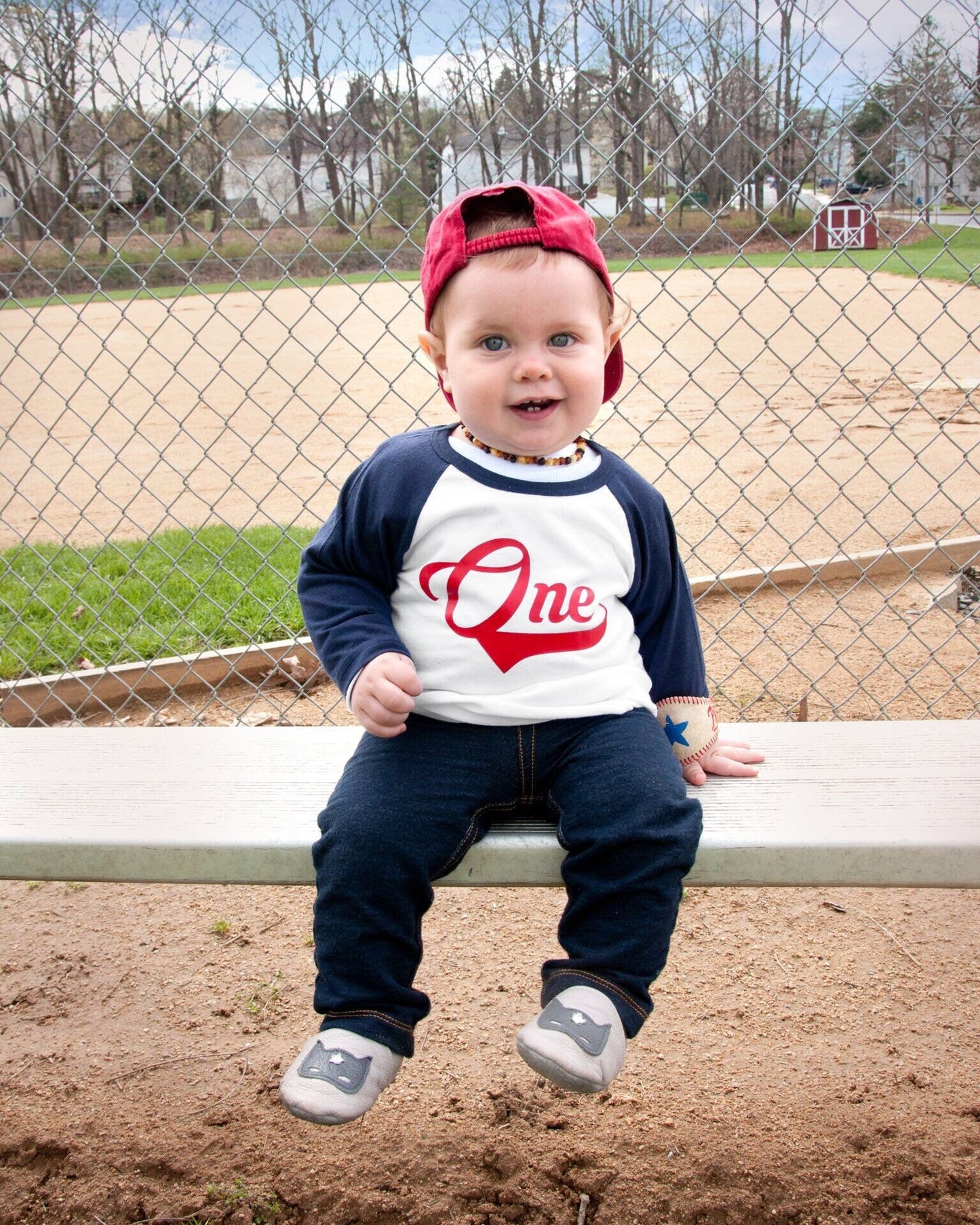 Baseball 1st birthday shirt - Purple Elephant MS