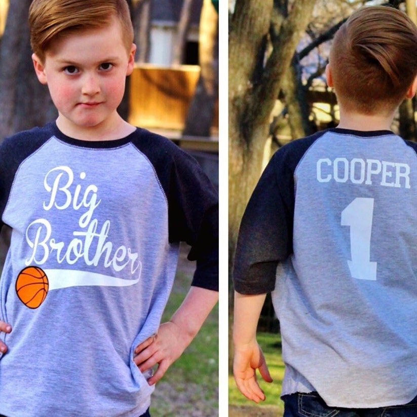 Basketball big brother shirt, Sports Baby Shower Gift, Big Brother Announce, Big Brother Gift, 2nd Child Pregnancy - Purple Elephant MS