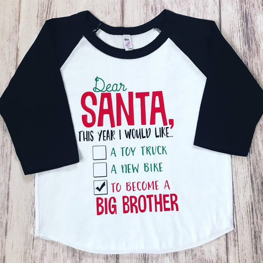 Big Brother Christmas Pregnancy Announcement shirt: Santa's Promoting me to Big Brother! - Purple Elephant MS