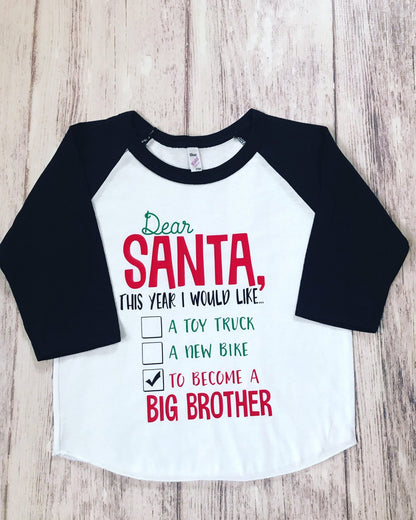 Big Brother Christmas Pregnancy Announcement shirt: Santa's Promoting me to Big Brother! - Purple Elephant MS