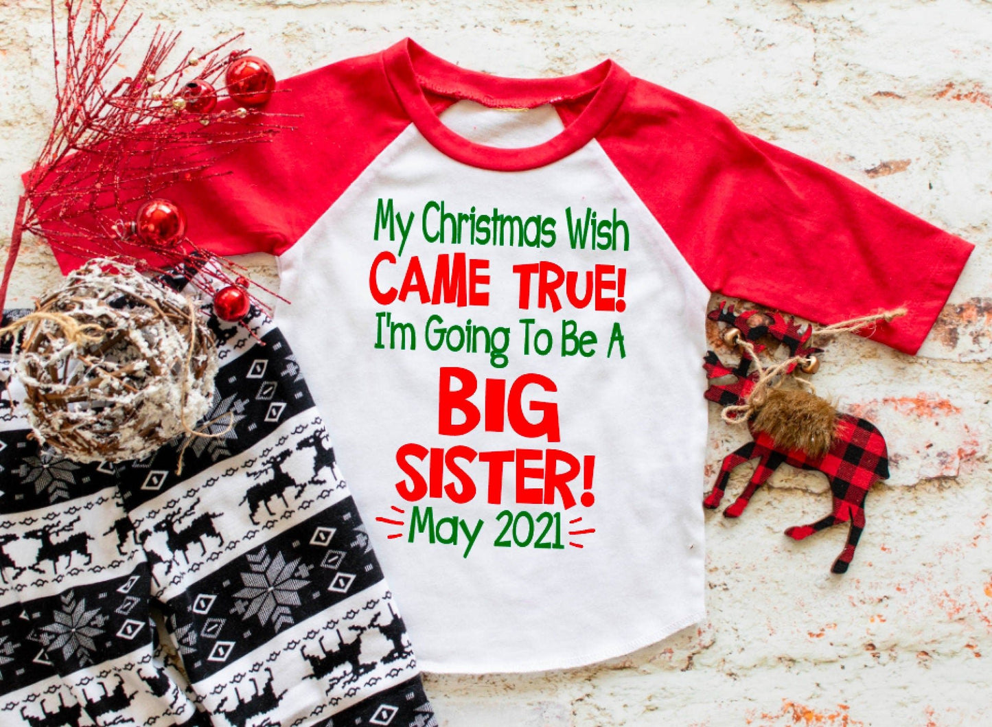 Big Sister Christmas Pregnancy Announcement shirt - Purple Elephant MS