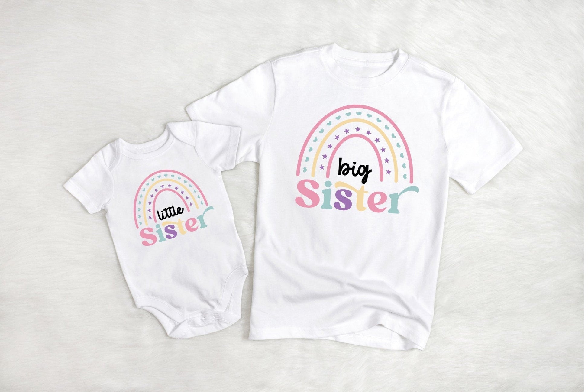 Big Sister & Little Sister Rainbow and Hearts Shirts - Purple Elephant MS