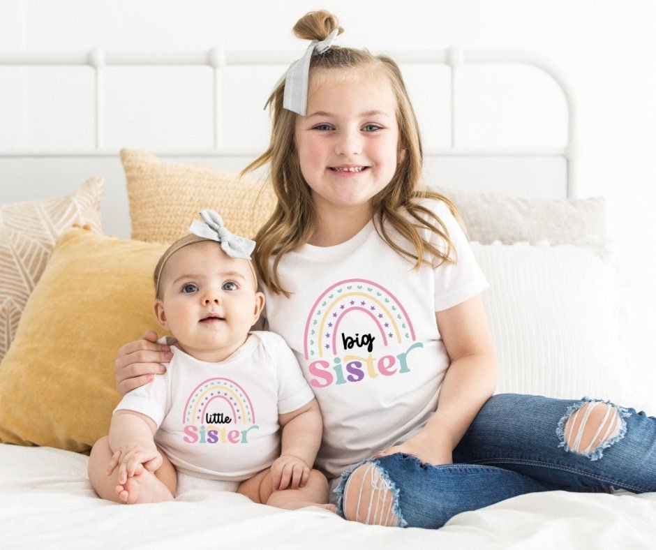 Big Sister & Little Sister Rainbow and Hearts Shirts - Purple Elephant MS