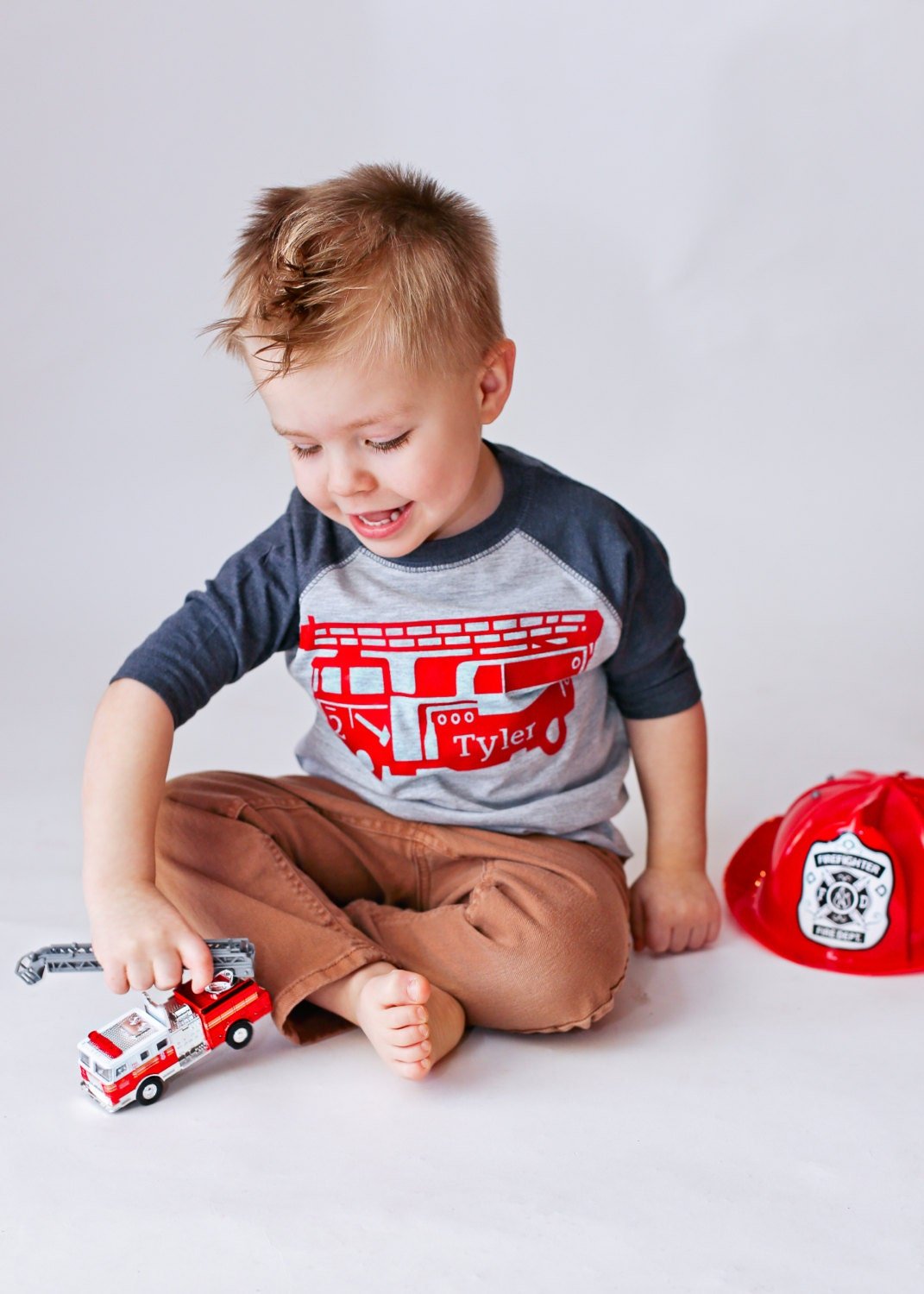 Boys 2nd Birthday Firetruck birthday shirt, Personalized Fire Engine Shirt - Purple Elephant MS