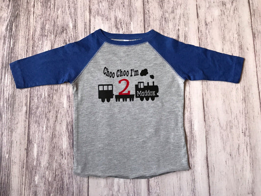 Choo Choo I'm 2 birthday train shirt - Purple Elephant MS