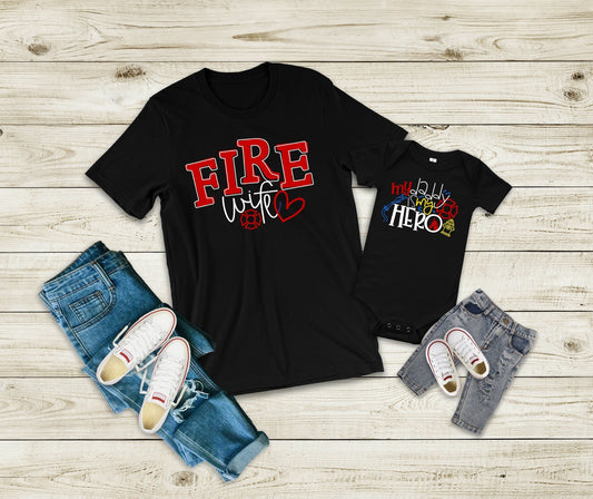 Fire Wife and Firefighter Child Matching Shirts - Purple Elephant MS