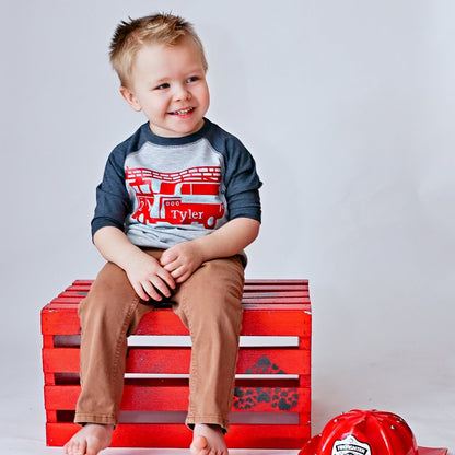 Firetruck Birthday Shirt for Boys Any Age - Firefighter Party Gift - Purple Elephant MS