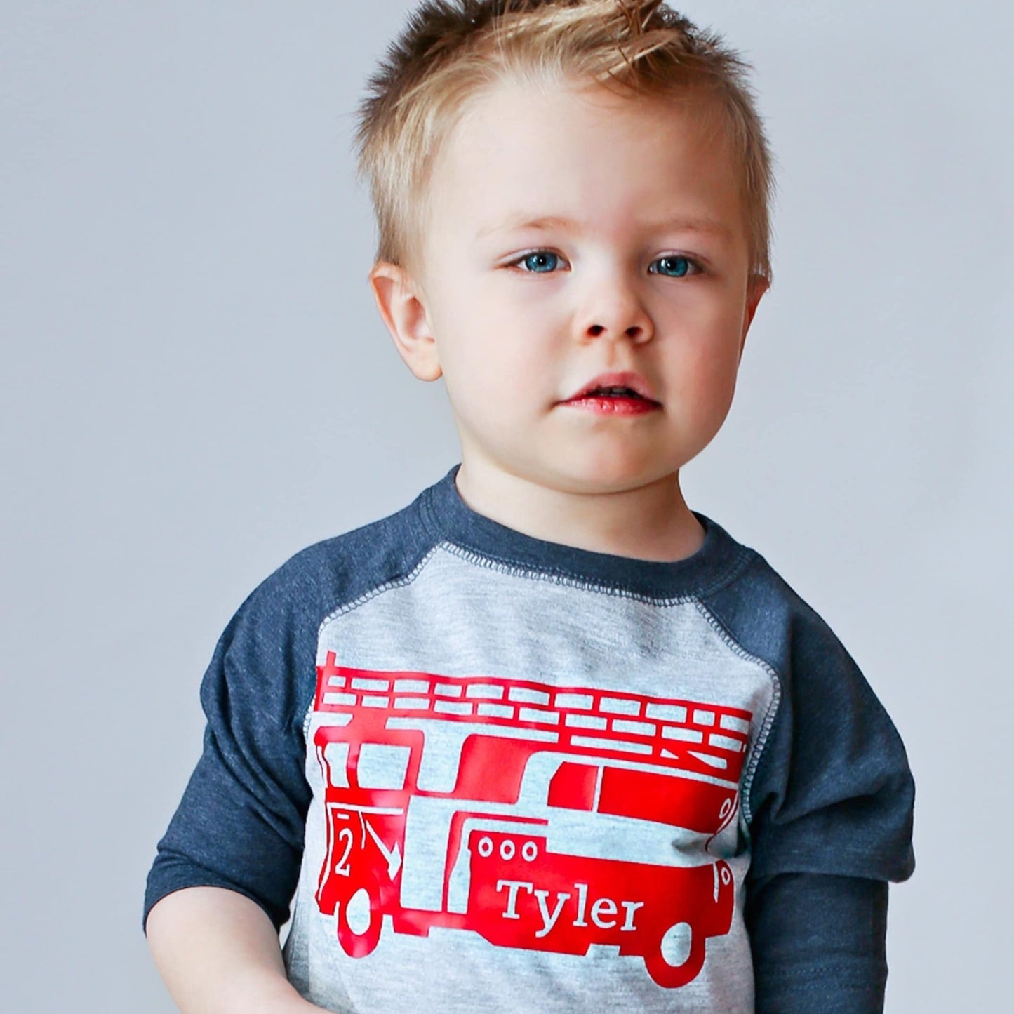 Firetruck Birthday Shirt for Boys Any Age - Firefighter Party Gift - Purple Elephant MS