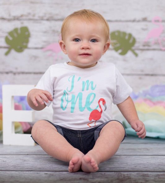 Girls Flamingo 1st birthday Shirt, Hawaiian Birthday tee, Luau Party Shirt, Tropical Birthday Shirt