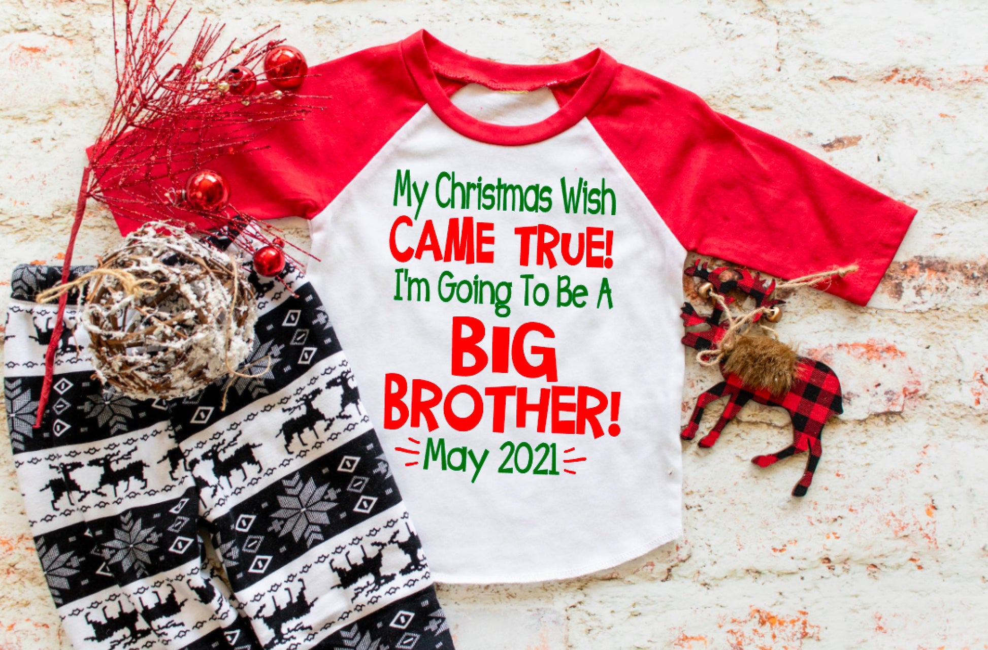 Big Brother Christmas Pregnancy Announcement shirt: My Wish Came True I'm going to be a Big Brother!