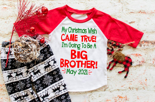 Big Brother Christmas Pregnancy Announcement shirt: My Wish Came True I'm going to be a Big Brother!