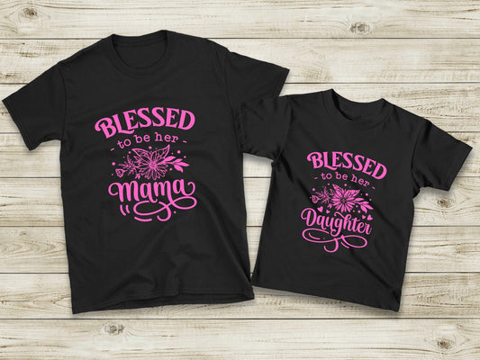Mom and Daughter Matching Shirt, Mom Matching Shirt, Girl Mama Mothers Day T Shirts, Blessed Mama Daughter Trendy Ts, Mommy and Me Matching