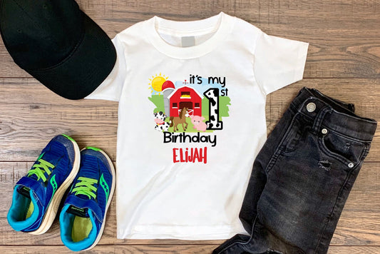 1st Birthday Barnyard Animal Shirt, Farm birthday party tee, Gift for 1 year old Boy